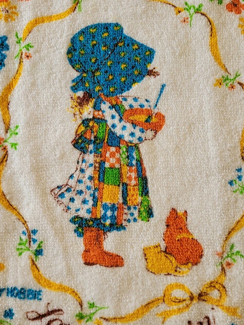 Vtg 70s Holly Hobbie Loves A Stirrin Kitchen Linen Set Towel Washcloth Mitt NWOT